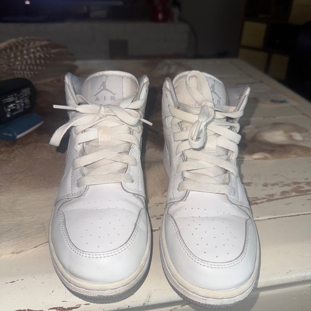 Jordan AF1 Mid Kids All-White Sneakers